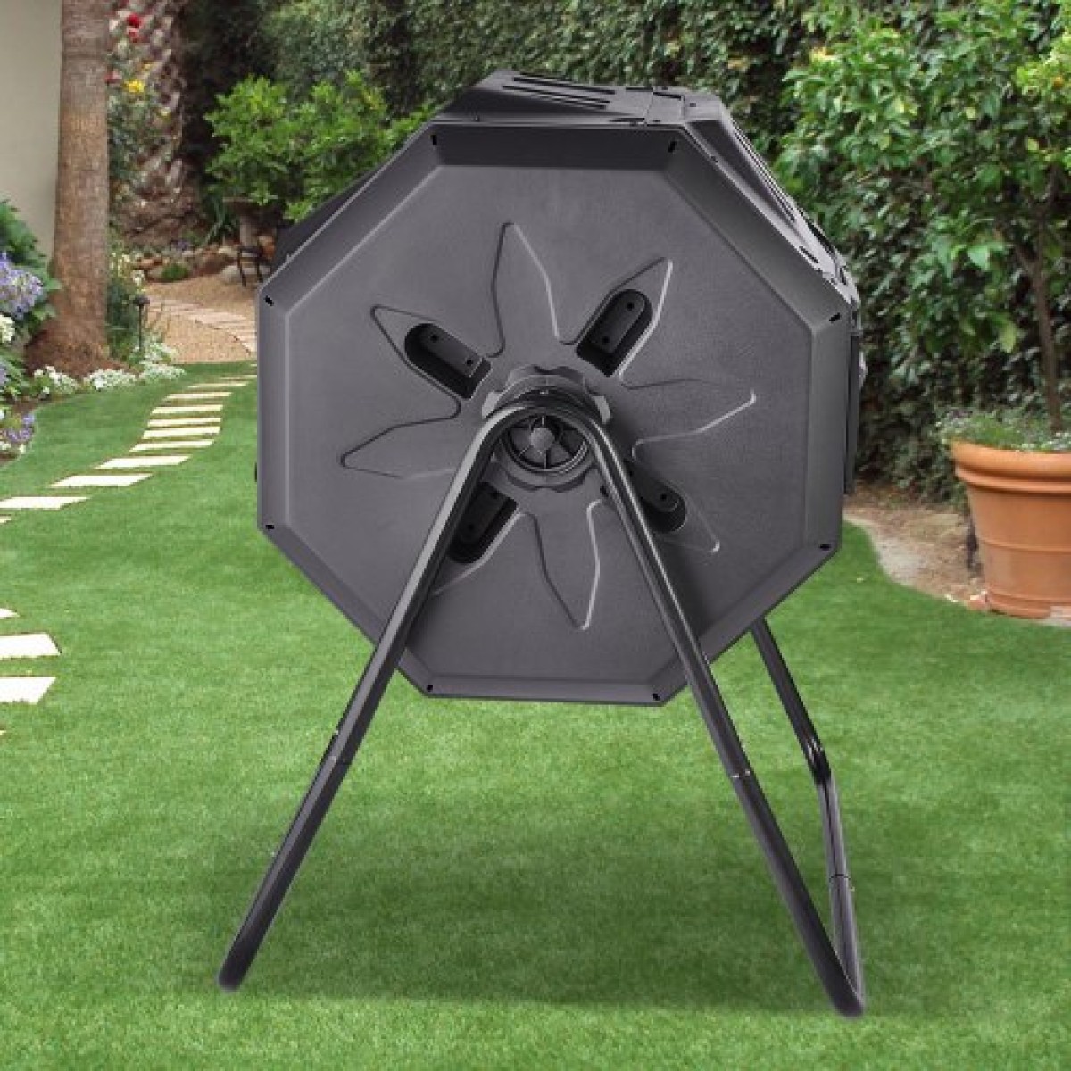 VEVOR Compost Bin, 162,8 L Dual Chamber Composting Tumbler, Large Tumbling Rotating Composter με 2 συρόμενες πόρτες και χαλύβδινο πλαίσιο, BPA Free Composter Bin Tumbler για κήπο, κουζίνα, αυλή, εξωτερικό χώρο
