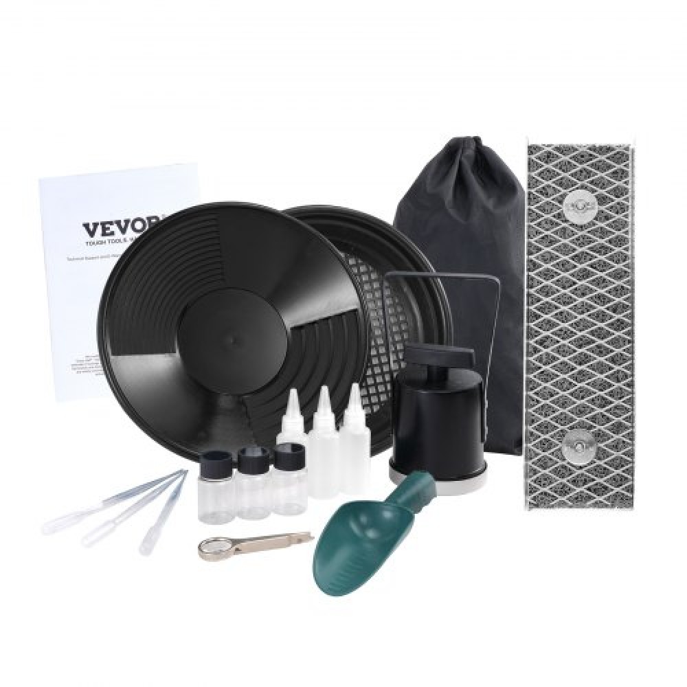 VEVOR Gold Panning Kit με Mini Sluice Box, 12" εξοπλισμό εξόρυξης χρυσού από αλουμίνιο, 16 PCS Gold Prospecting Kit με Gold Pan, Classifier Screen, Separating Magnet, Drawstring backpack and αξεσουάρ