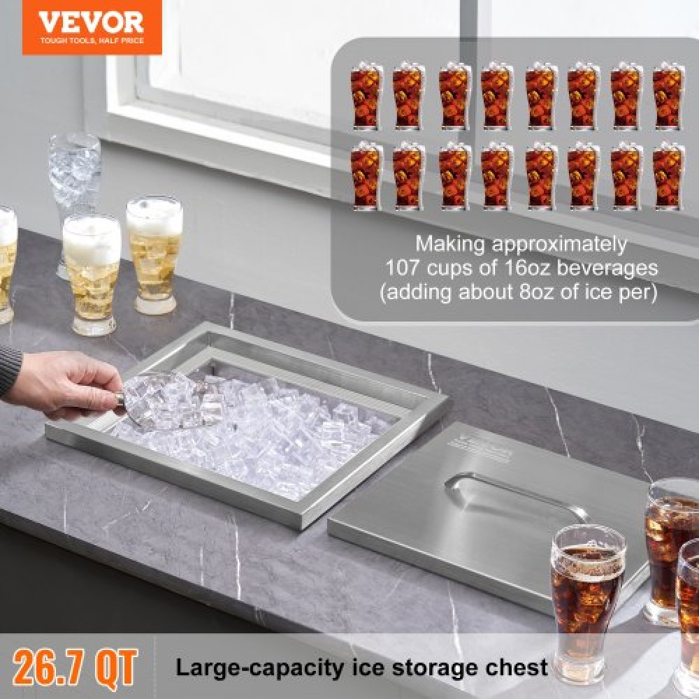 VEVOR Drop in Ice Chest, 14"L x 12"Π x 18"H Ψύκτη από ανοξείδωτο ατσάλι, Επαγγελματικός Κάδος πάγου με κάλυμμα, 40 qt εξωτερικής κουζίνας Ice Bar, σωλήνας αποστράγγισης και βύσμα αποστράγγισης, για Cold Wine Beer