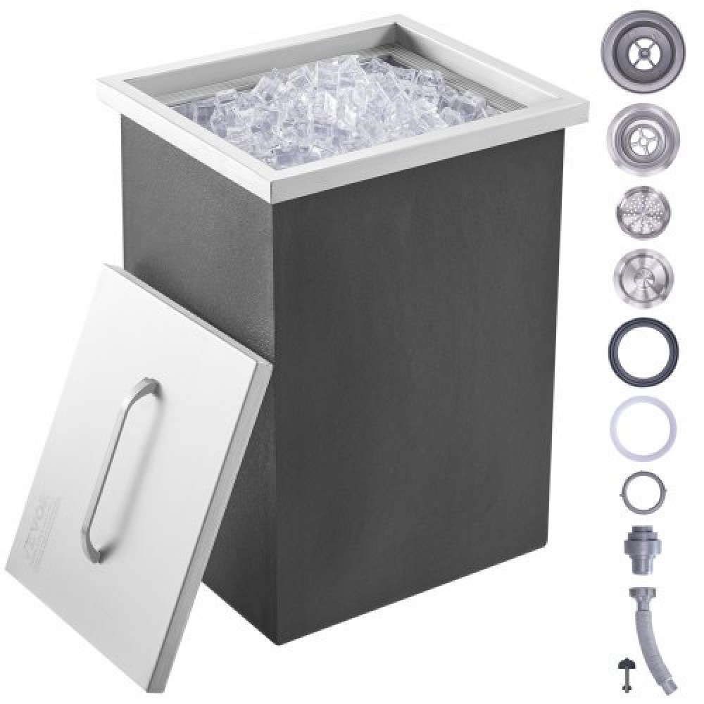 VEVOR Drop in Ice Chest, 14"L x 12"Π x 18"H Ψύκτη από ανοξείδωτο ατσάλι, Επαγγελματικός Κάδος πάγου με κάλυμμα, 40 qt εξωτερικής κουζίνας Ice Bar, σωλήνας αποστράγγισης και βύσμα αποστράγγισης, για Cold Wine Beer