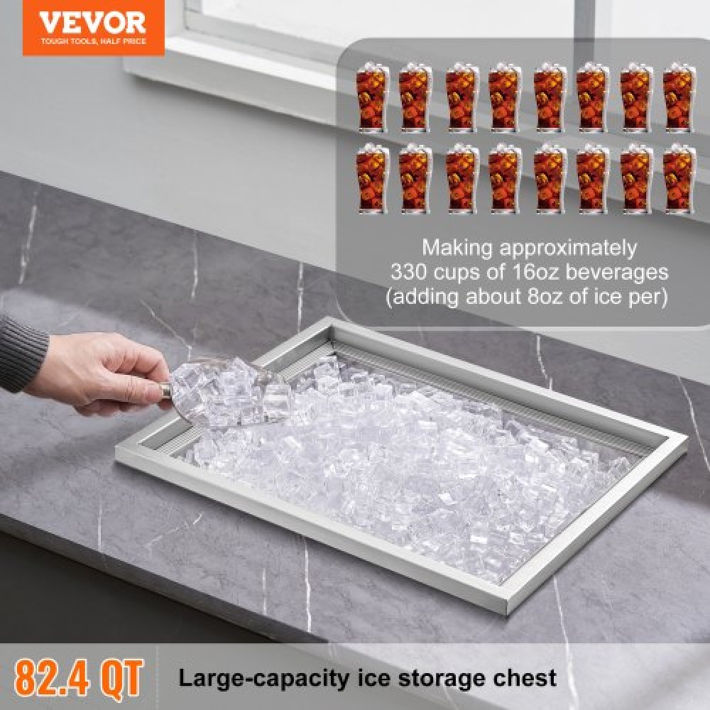 VEVOR Drop in Ice Chest, 21"L x 17"Π x 18"H Ψύκτη από ανοξείδωτο ατσάλι, Επαγγελματικός Κάδος πάγου με Κάλυμμα, 40 qt εξωτερικής κουζίνας Ice Bar, σωλήνας αποστράγγισης και βύσμα αποστράγγισης, για Cold Wine Beer