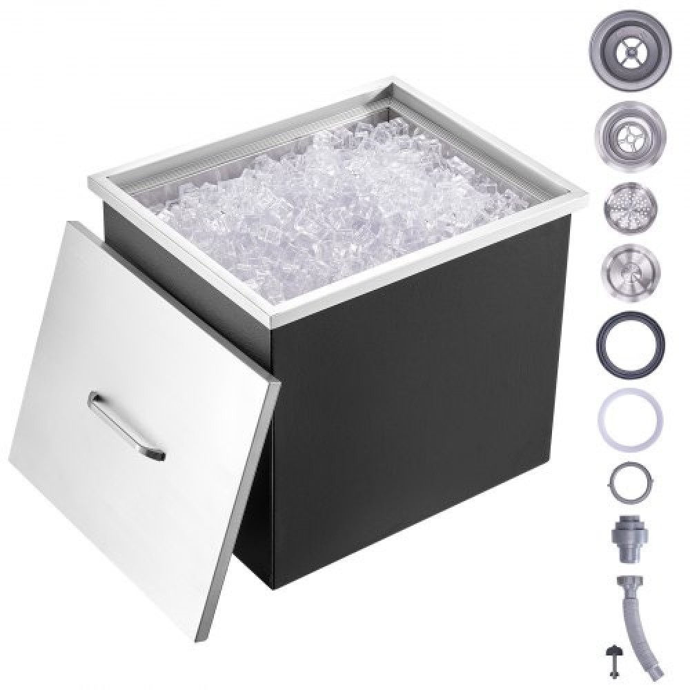 VEVOR Drop in Ice Chest, 21"L x 17"Π x 18"H Ψύκτη από ανοξείδωτο ατσάλι, Επαγγελματικός Κάδος πάγου με Κάλυμμα, 40 qt εξωτερικής κουζίνας Ice Bar, σωλήνας αποστράγγισης και βύσμα αποστράγγισης, για Cold Wine Beer