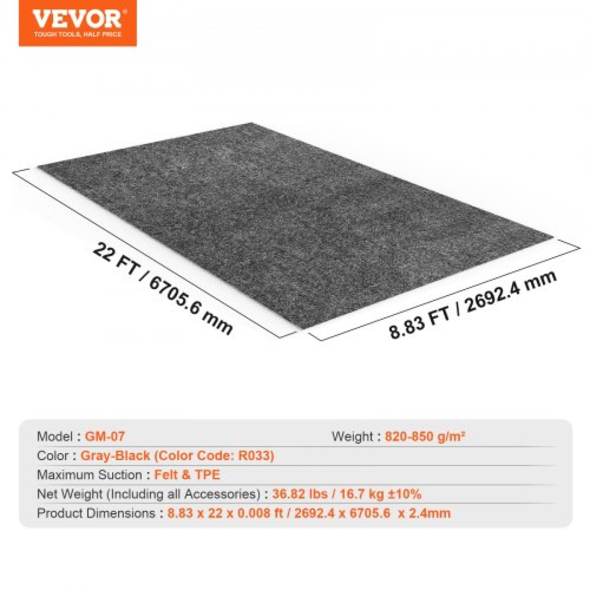 VEVOR πατάκι δαπέδου γκαράζ, 2,68 x 6,7 M Αδιάβροχη προστασία από νερό, χιόνι, βροχή, λάσπη και λάδι για αυτοκίνητα, αντιολισθητικό χαλάκι βαρέως τύπου με αντιδιαρροή TPE και εύκολο καθάρισμα και κοπή
