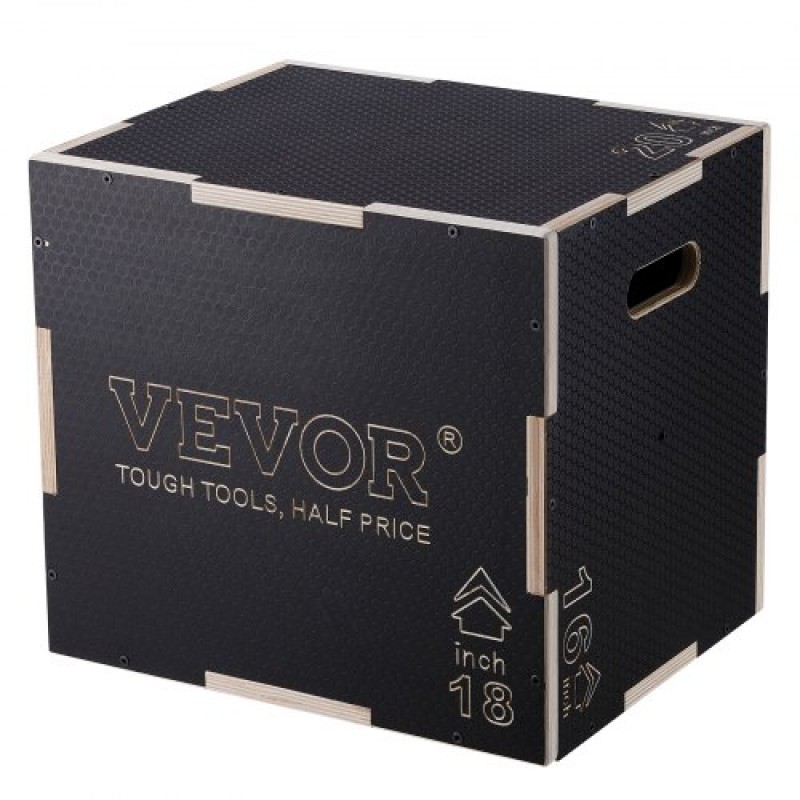 VEVOR 3 σε 1 Plyometric Jump Box, 20/18/16 Inch Wooden Plyo Box, Platform & Jumping Agility Box, Anti-slip Fitness Step Up Box for Home Gym Training, Conditioning Strength Training, Μαύρο