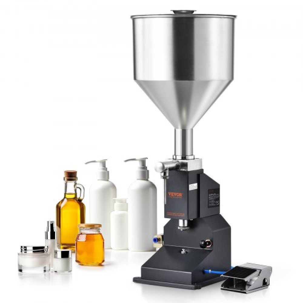 VEVOR Pneumatic Paste Liquid Filling Machine, 5-50ml Bottle Filler, Bottle Filler Machine, Inox Steel Liquid Filler with Pedal for Milk Water Juice Essential Oil Shampoo Cosmetic Honey Lotion