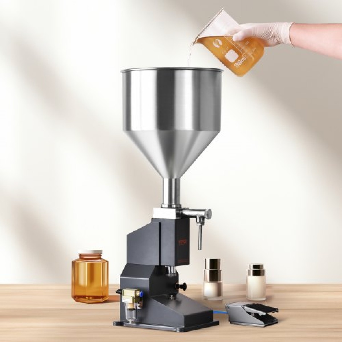 VEVOR Pneumatic Paste Liquid Filling Machine, 5-50ml Bottle Filler, Bottle Filler Machine, Inox Steel Liquid Filler with Pedal for Milk Water Juice Essential Oil Shampoo Cosmetic Honey Lotion