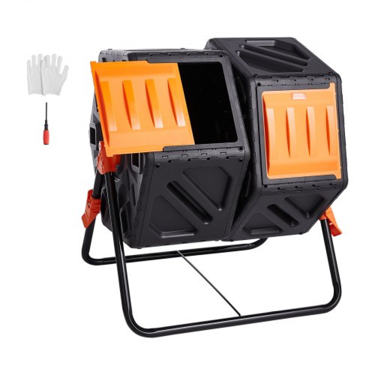 VEVOR Compost Bin, 140,1L Dual Chamber Composting Tumbler, High Volume Two Rotating Chambers with 2 συρόμενες πόρτες και χαλύβδινο πλαίσιο, BPA Free Composter Bin Tumbler για κήπο, κουζίνα, αυλή, εξωτερικό χώρο