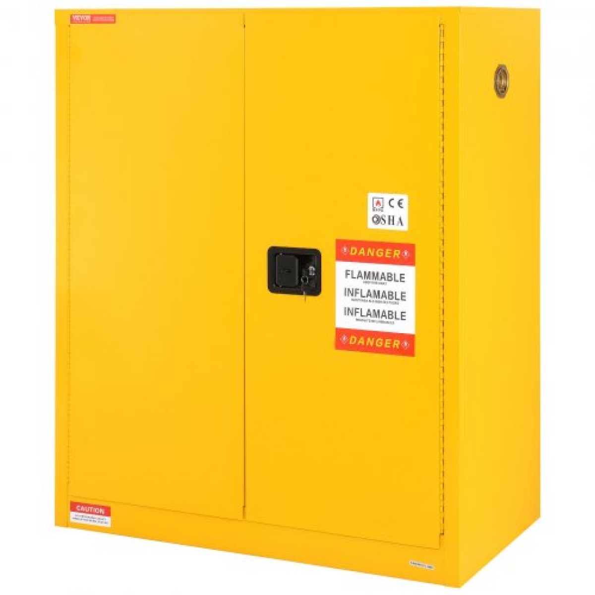 Εύφλεκτο ντουλάπι ασφαλείας VEVOR, 128,7 L, ντουλάπι αποθήκευσης εύφλεκτων υγρών από χάλυβα ψυχρής έλασης, 1095 x 460 x 1273 mm Αντιεκρηκτικό με 1 ρυθμιζόμενο ράφι 2 χειροκίνητες πόρτες κλεισίματος για βιομηχανική χρήση, κίτρινο