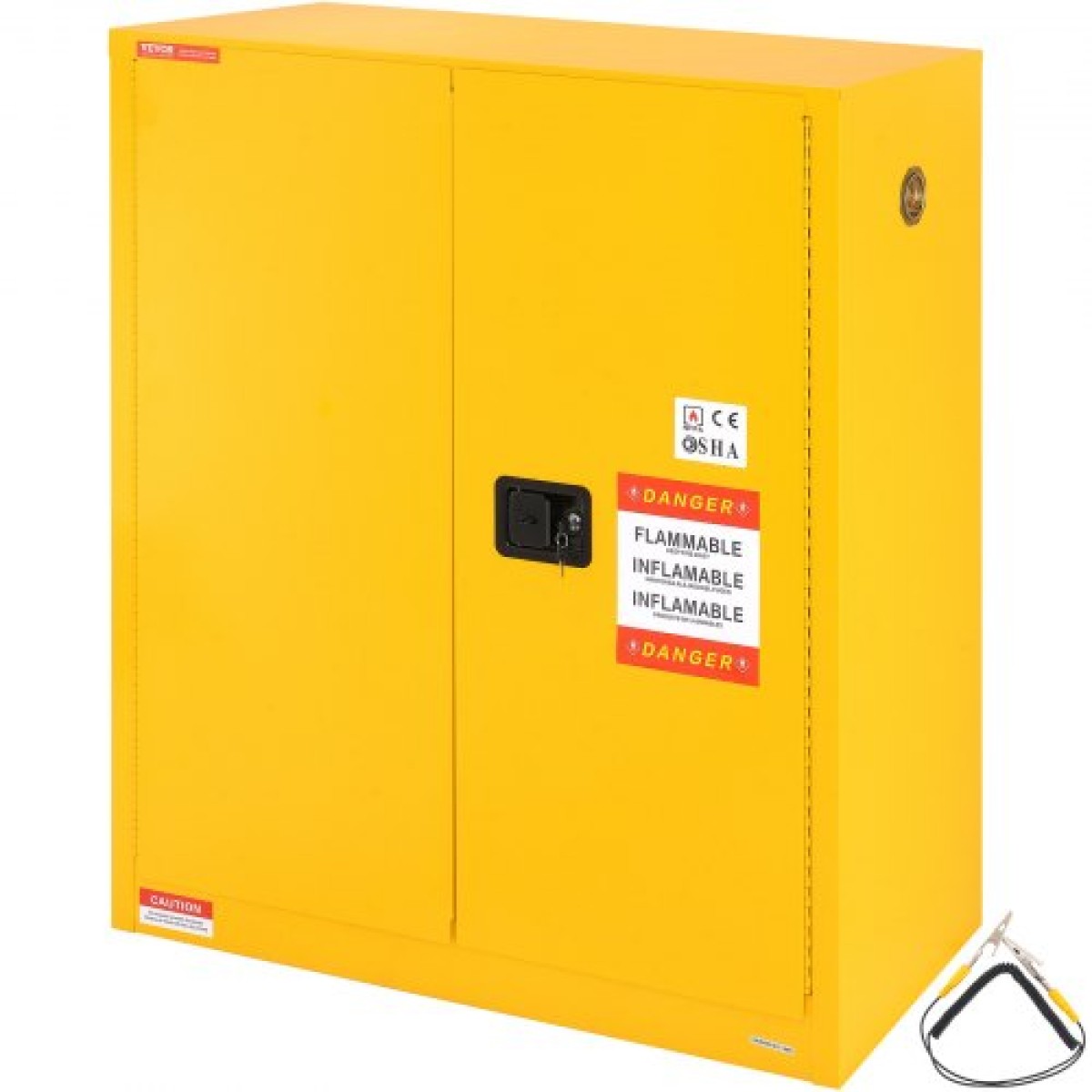 Εύφλεκτο ντουλάπι ασφαλείας VEVOR, 128,7 L, ντουλάπι αποθήκευσης εύφλεκτων υγρών από χάλυβα ψυχρής έλασης, 1095 x 460 x 1273 mm Αντιεκρηκτικό με 1 ρυθμιζόμενο ράφι 2 χειροκίνητες πόρτες κλεισίματος για βιομηχανική χρήση, κίτρινο