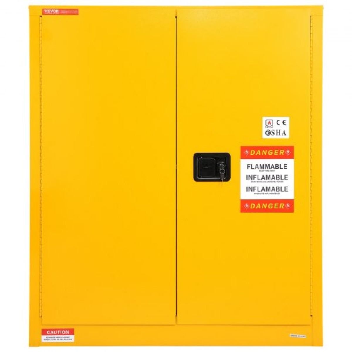 Εύφλεκτο ντουλάπι ασφαλείας VEVOR, 128,7 L, ντουλάπι αποθήκευσης εύφλεκτων υγρών από χάλυβα ψυχρής έλασης, 1095 x 460 x 1273 mm Αντιεκρηκτικό με 1 ρυθμιζόμενο ράφι 2 χειροκίνητες πόρτες κλεισίματος για βιομηχανική χρήση, κίτρινο