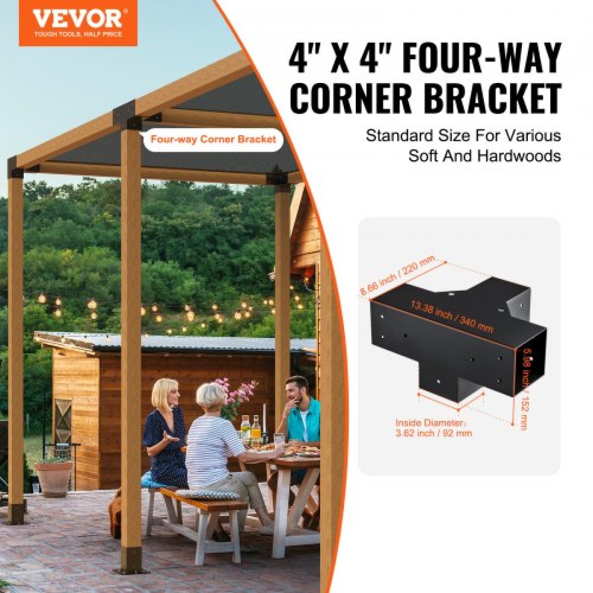 Σετ βραχίονα πέργκολας VEVOR 10,2 cm x 10,2 cm, εσωτερικό μέγεθος 9,1 cm x 9,1 cm 2 τεμ.