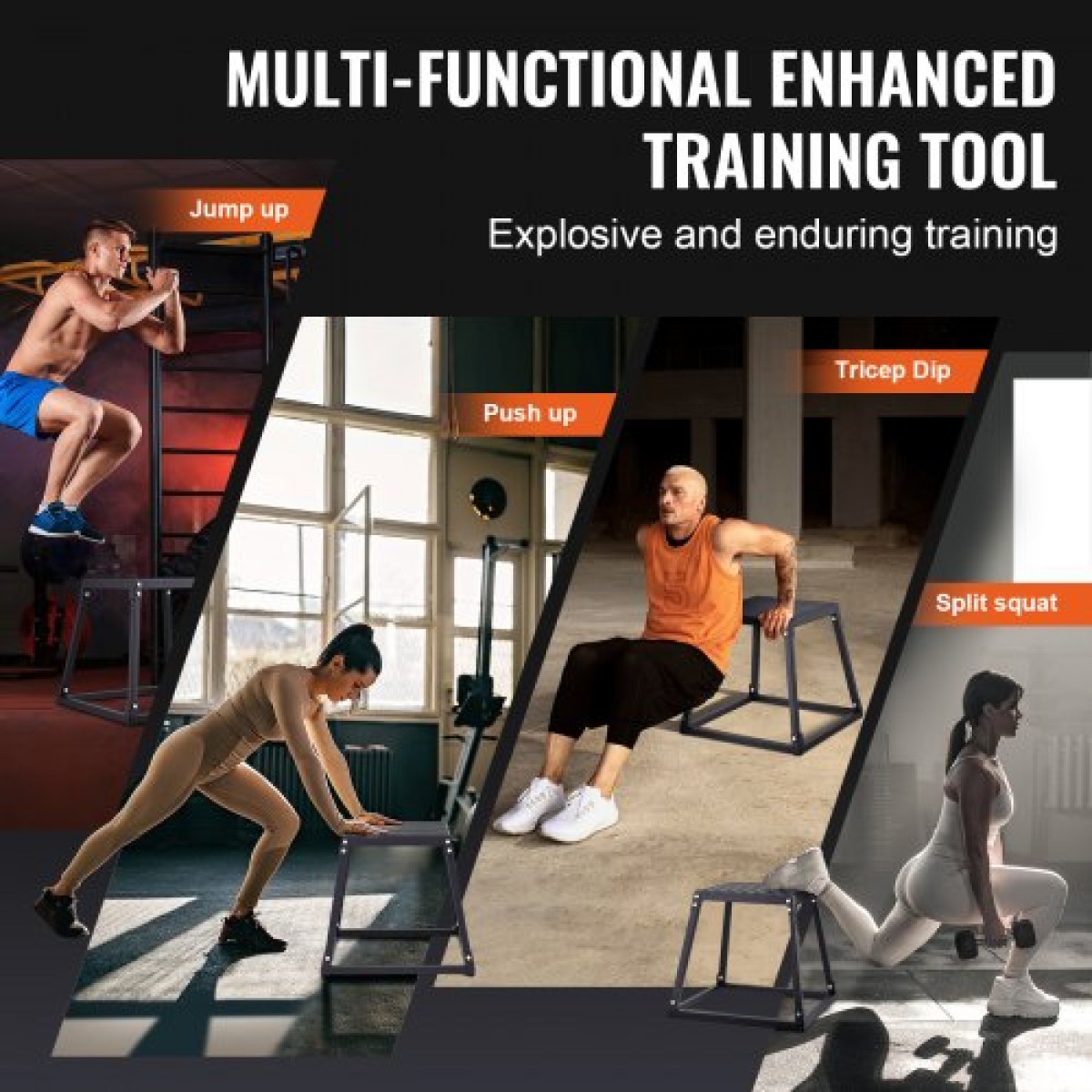 VEVOR Plyometric Jump Boxes, 12/18/24 Inch Plyo Box, Platform and Jumping Agility Box, Anti-slip Fitness Exercise Step Up Box for Home Gym Training, Conditioning Strength Training, Μαύρο