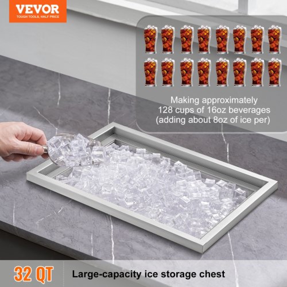 VEVOR Drop in Ice Chest, 51 cm L x 36 cm W x 30,5 cm Υ Ψύκτη από ανοξείδωτο ατσάλι, επαγγελματικός κάδος πάγου με κάλυμμα, 37,9 L εξωτερικής κουζίνας Ice bar, σωλήνα αποστράγγισης και βύσμα αποστράγγισης, για κρύα μπύρα κρασιού
