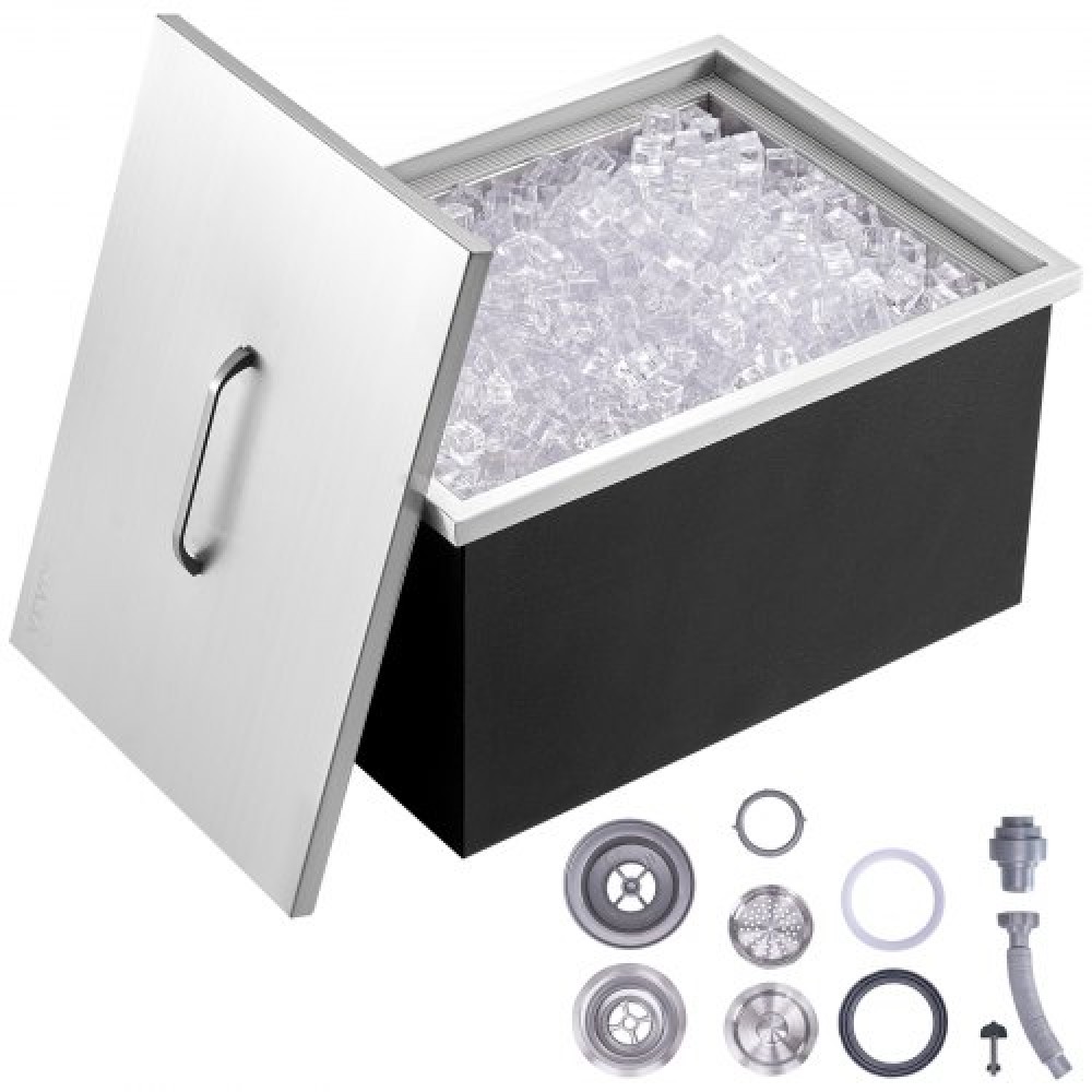 VEVOR Drop in Ice Chest, 51 cm L x 36 cm W x 30,5 cm Υ Ψύκτη από ανοξείδωτο ατσάλι, επαγγελματικός κάδος πάγου με κάλυμμα, 37,9 L εξωτερικής κουζίνας Ice bar, σωλήνα αποστράγγισης και βύσμα αποστράγγισης, για κρύα μπύρα κρασιού