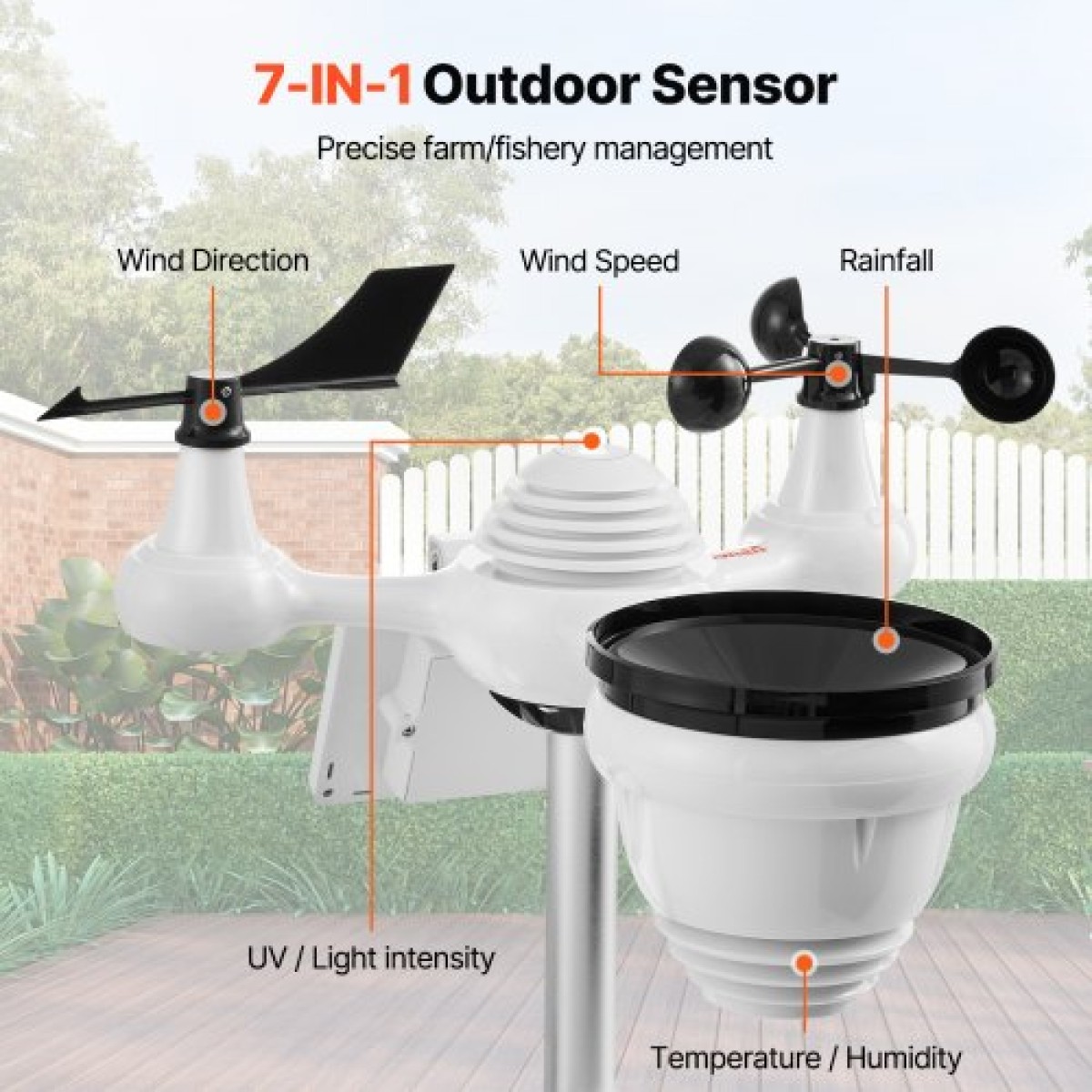 VEVOR 7-σε-1 Wi-Fi Μετεωρολογικός Σταθμός 186 mm (7 ίντσες) Οθόνη TFT Ασύρματος εξωτερικός αισθητήρας