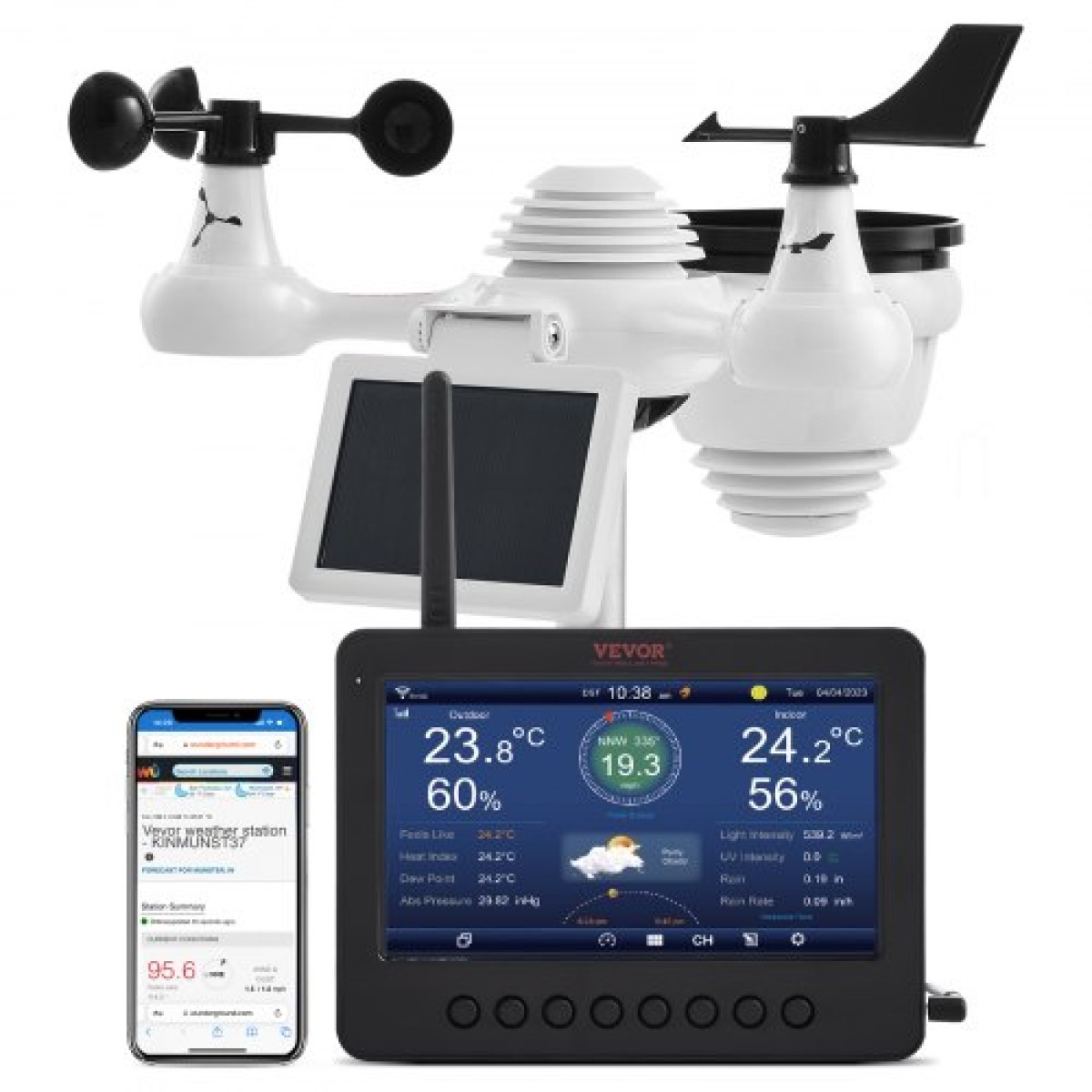 VEVOR 7-σε-1 Wi-Fi Μετεωρολογικός Σταθμός 186 mm (7 ίντσες) Οθόνη TFT Ασύρματος εξωτερικός αισθητήρας