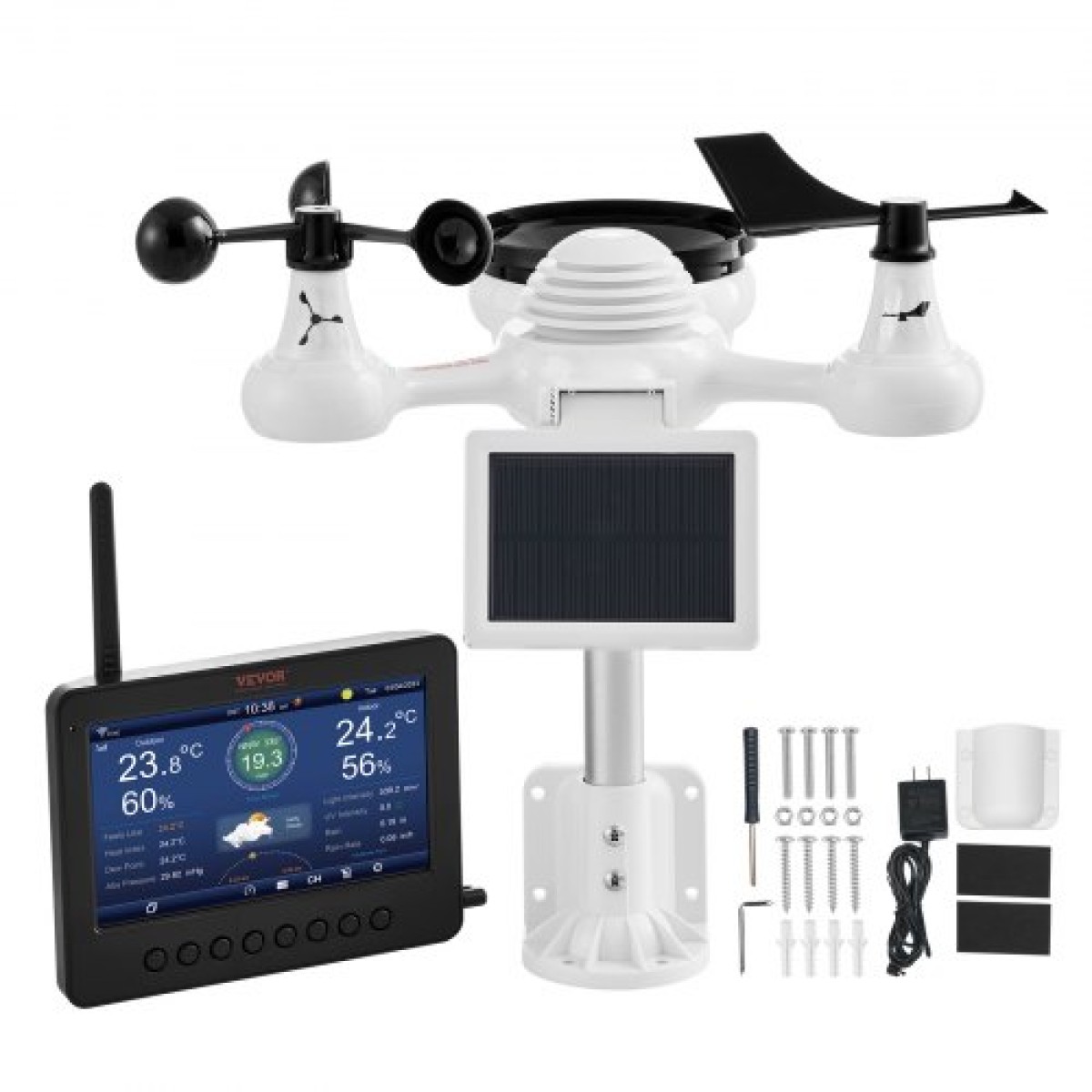 VEVOR 7-σε-1 Wi-Fi Μετεωρολογικός Σταθμός 186 mm (7 ίντσες) Οθόνη TFT Ασύρματος εξωτερικός αισθητήρας