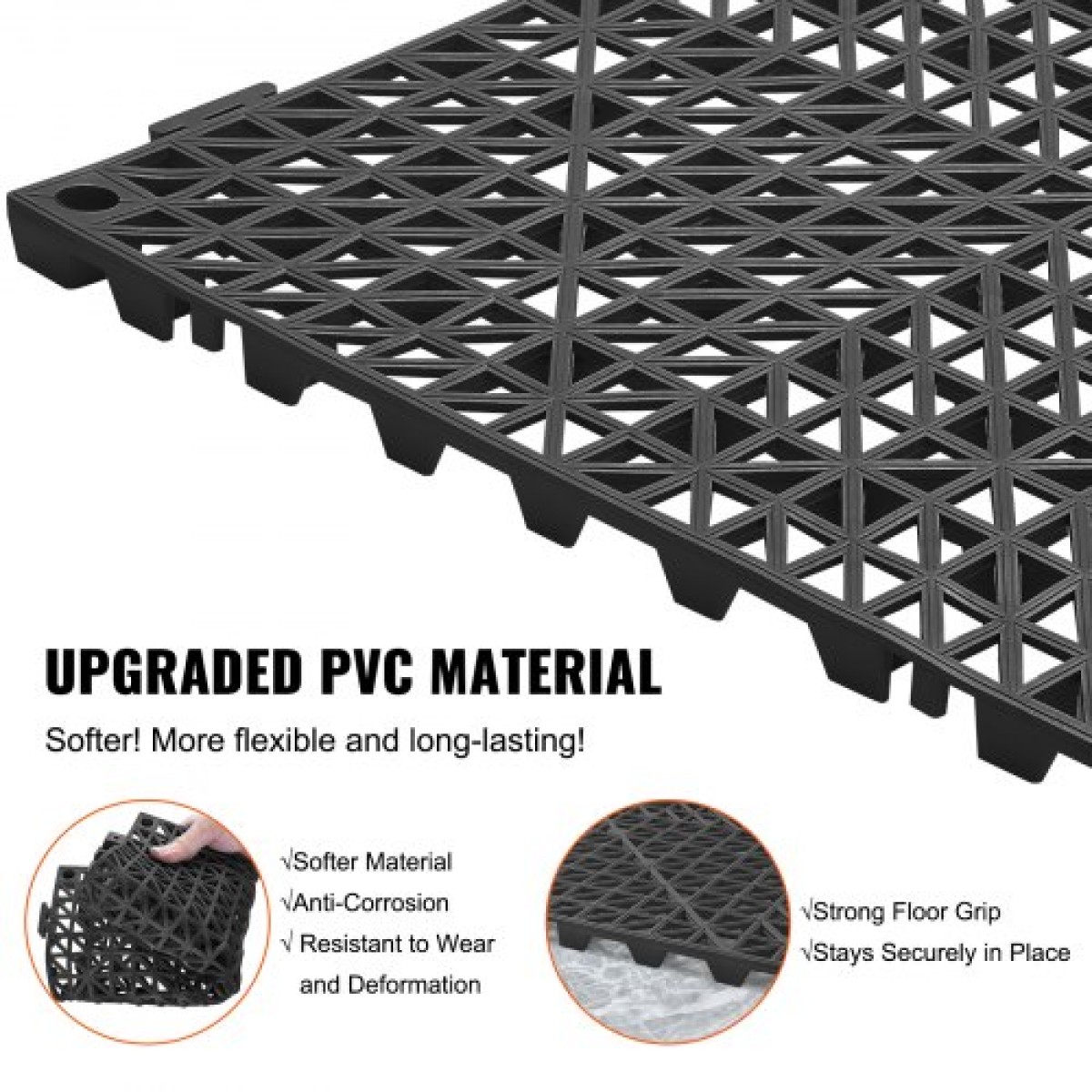 VEVOR Modular Interlocking Cushion, 50 Pack 30 x 30 cm Splicing Dranage Mats, Μαλακό PVC Πλακάκια δαπέδου αποστράγγισης, Αντιολισθητική τρύπα αποστράγγισης για τουαλέτα, Μπάνιο, Κουζίνα, Πισίνα, Υγρό Χώρο, Μαύρο