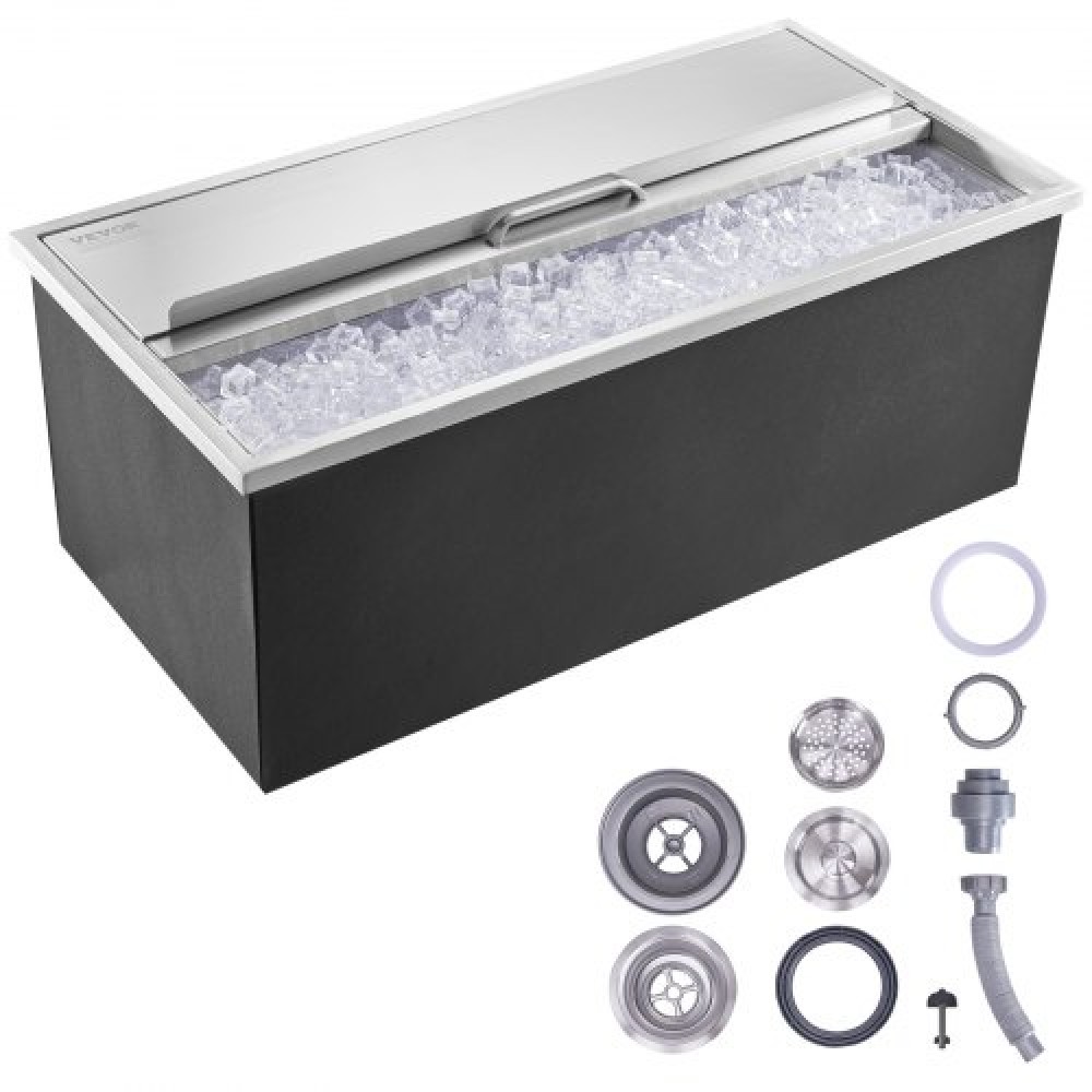 VEVOR Drop in Ice Chest, 36"L x 18"Π x 14"H Ψύκτη από ανοξείδωτο ατσάλι, Επαγγελματικός Κάδος πάγου με συρόμενο κάλυμμα, 40,9 qt εξωτερικής κουζίνας Ice Bar, σωλήνα αποστράγγισης και βύσμα αποστράγγισης, για Cold Wine Beer