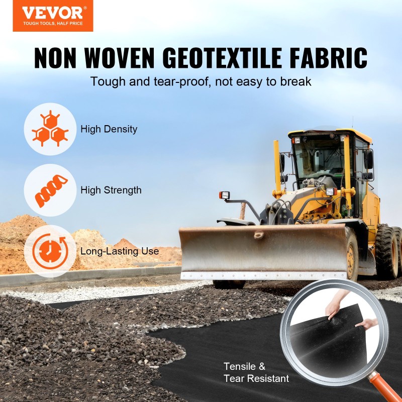 VEVOR Driveway Fabric, 15x20FT Non Woven Geotextile Fabric for Landscape, Heavy Duty Garden Weed Barrier Fabric, 4OZ Landscape Fabric, French Drains Drainage Fabric, Ground Cover Weed Control Fabric