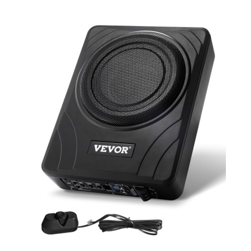 Υπογούφερ αυτοκινήτου VEVOR 8" 300W, Λεπτά υπογούφερ αυτοκινήτου κάτω από το κάθισμα, Ενσωματωμένος δευτερεύων ενισχυτής ήχου χαμηλού προφίλ, είσοδος υψηλού/χαμηλού επιπέδου και ελεγκτής έντασης ήχου για SUV, αυτοκίνητο, φορτηγό, RV