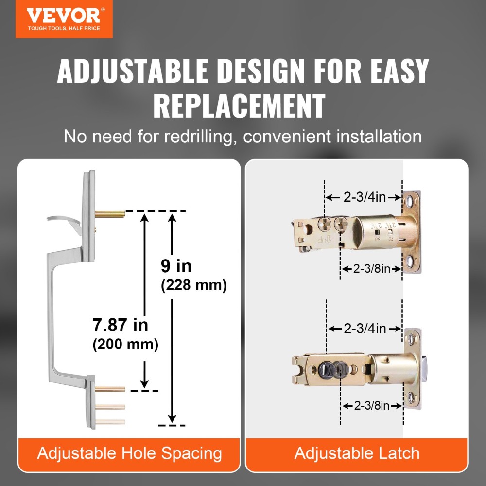 Σετ χειρολαβής μπροστινής πόρτας και Deadbolt VEVOR, Σετ τετράγωνης λαβής εισόδου με μοχλό, μονοκύλινδρος, ρυθμιζόμενος χώρος οπών, αναστρέψιμος για δεξιά και αριστερόχειρη είσοδο και μπροστινές πόρτες, σατέν νικέλιο