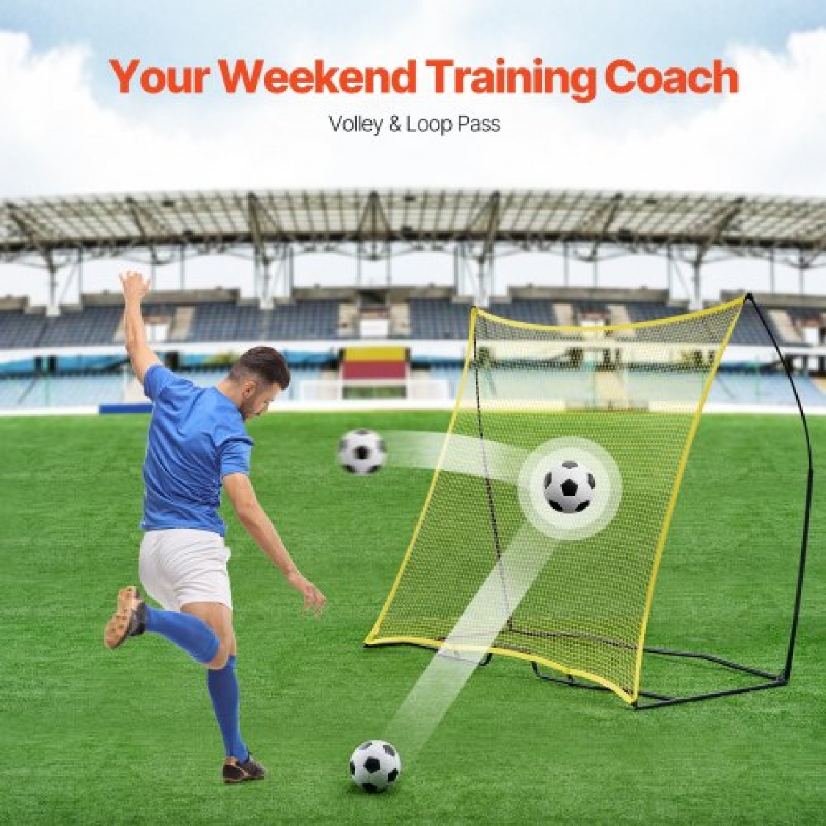 VEVOR Soccer Rebounder, φορητός προπονητής ποδοσφαίρου, 7x7FT Iron & Polyester Soccer Practice Equipment, Sports Football Rebounder Wall με φορητή τσάντα, Ιδανικό για ομαδική προπόνηση, πάσο, βόλεϊ