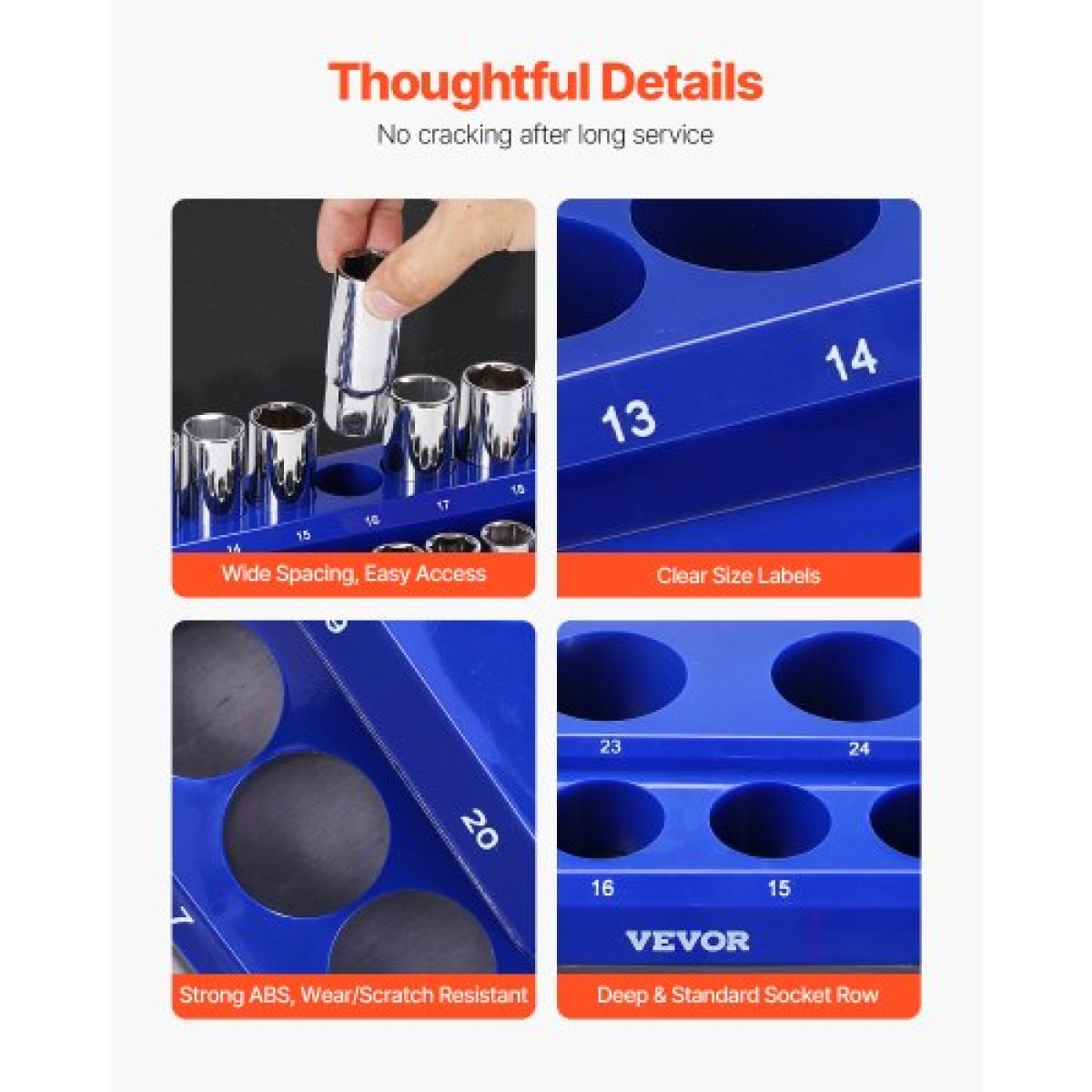 VEVOR Magnetic Socket Organizer Set, 4PCS Magnetic Socket Holder, Metric Socket Trays SAE 1/4'' & 3/8'' με ευκρινείς ετικέτες, κράτημα έως 108PCS Standard & Deep Socket, Blue & Red (Δεν περιλαμβάνονται οι πρίζες)
