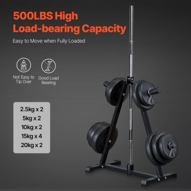 VEVOR Weight Plate Rack, A Frame Weight Plate Tree for 2-inch Weight Plate Tree, Standard Weight Plate Tree, 300 lbs Load Capacity Weight Storage Storage, Home Gym Barbell Rack Storage Stand, Μαύρο