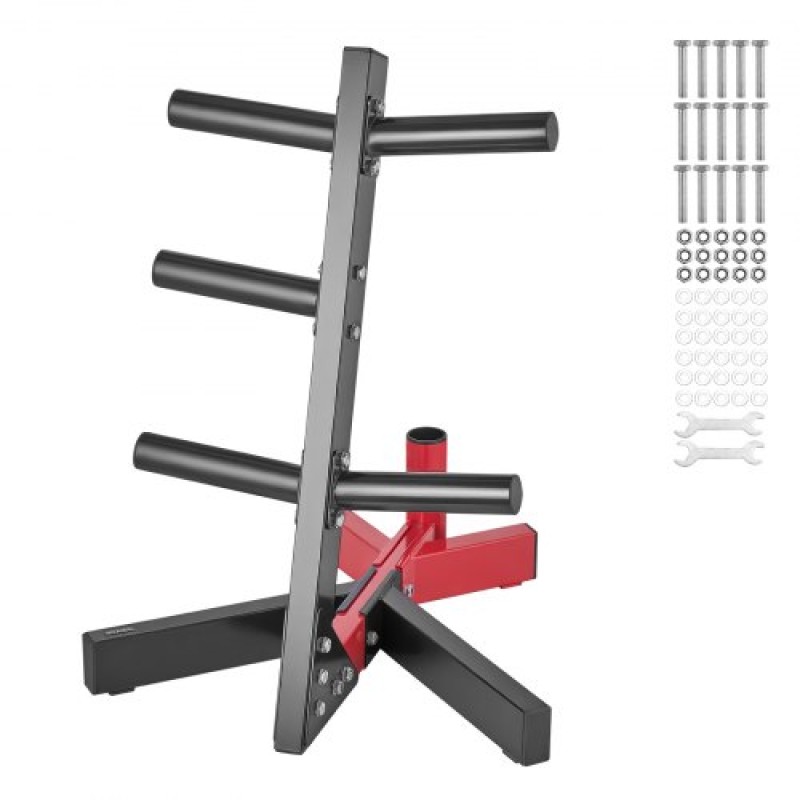 VEVOR Weight Plate Rack, L Frame Weight Plate Tree για πιάτα βάρους 2 ιντσών, Standard Weight Plate Tree, 500 lbs Load Capacity Weight Storage Storage, Home Gym Barbell Rack Storage Stand, Μαύρο & κόκκινο
