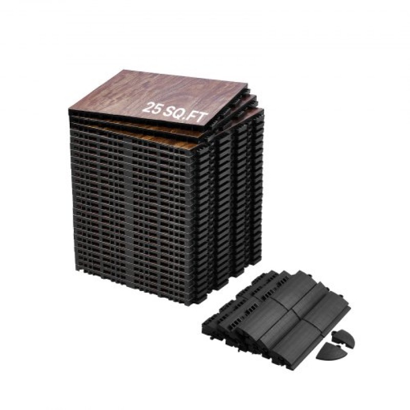 Πλακάκια δαπέδου VEVOR, 12,4 x 12,4 σε 25 τεμάχια συμπλεγμένο δάπεδο χορού, φορητό δάπεδο εξάσκησης χορού με μαξιλαρισμένη βάση (κόκκος ξύλου δρυός, 25 τετραγωνικά πόδια/Κουτί )