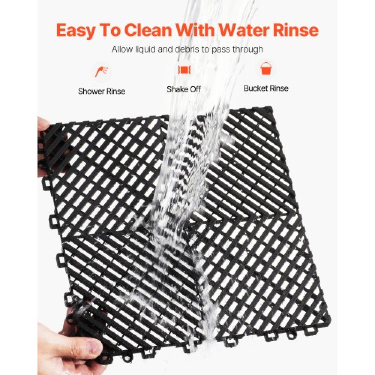 VEVOR Interlocking Drinage Mat, 12" x 12" Modular Interlocking Cushion, 12 Pcs Spicing Drinage Mats, Αντιολισθητικό Μαύρο PP Πλακάκι δαπέδου αποστράγγισης και Χαλάκι ντους, για γκαράζ, κήπο, κουζίνα και εξωτερικό χώρο