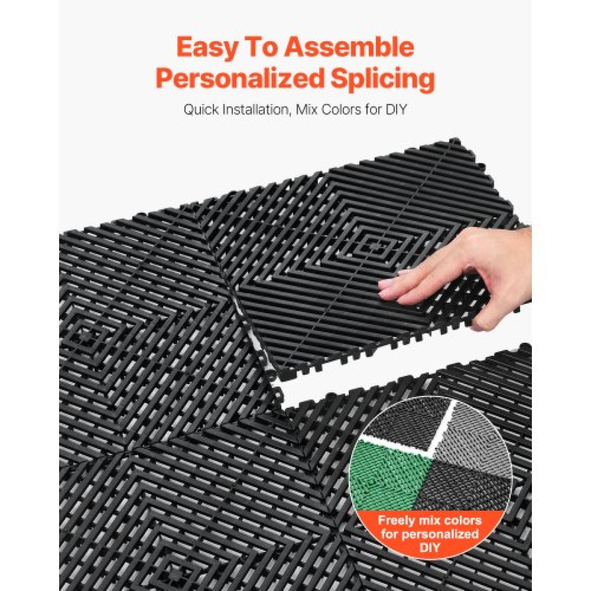 VEVOR Interlocking Drinage Mat, 12" x 12" Modular Interlocking Cushion, 12 Pcs Spicing Drinage Mats, Αντιολισθητικό Μαύρο PP Πλακάκι δαπέδου αποστράγγισης και Χαλάκι ντους, για γκαράζ, κήπο, κουζίνα και εξωτερικό χώρο