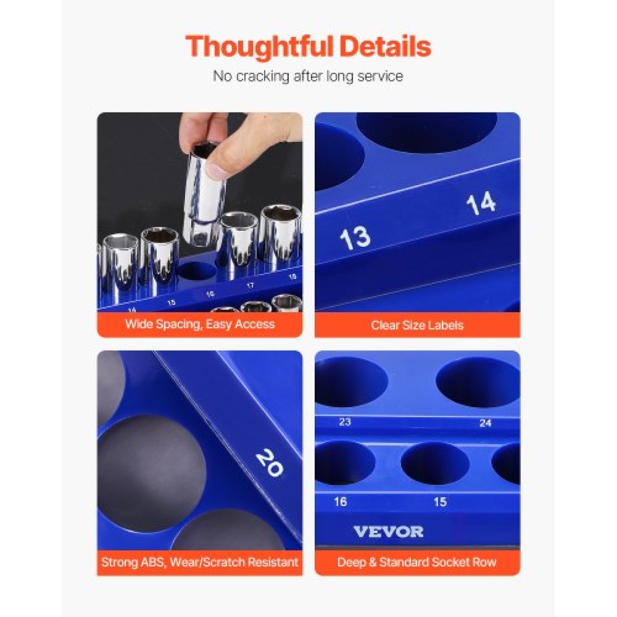 VEVOR Magnetic Socket Organizer Set, 8PCS Socket Holder, 1/4'', 3/8'' & 1/2'' Metric Socket Trays SAE with Clear Labels, Hold to 199PCS Standard & Deep Sockets, Blaue & Red (Δεν περιλαμβάνονται οι πρίζες)