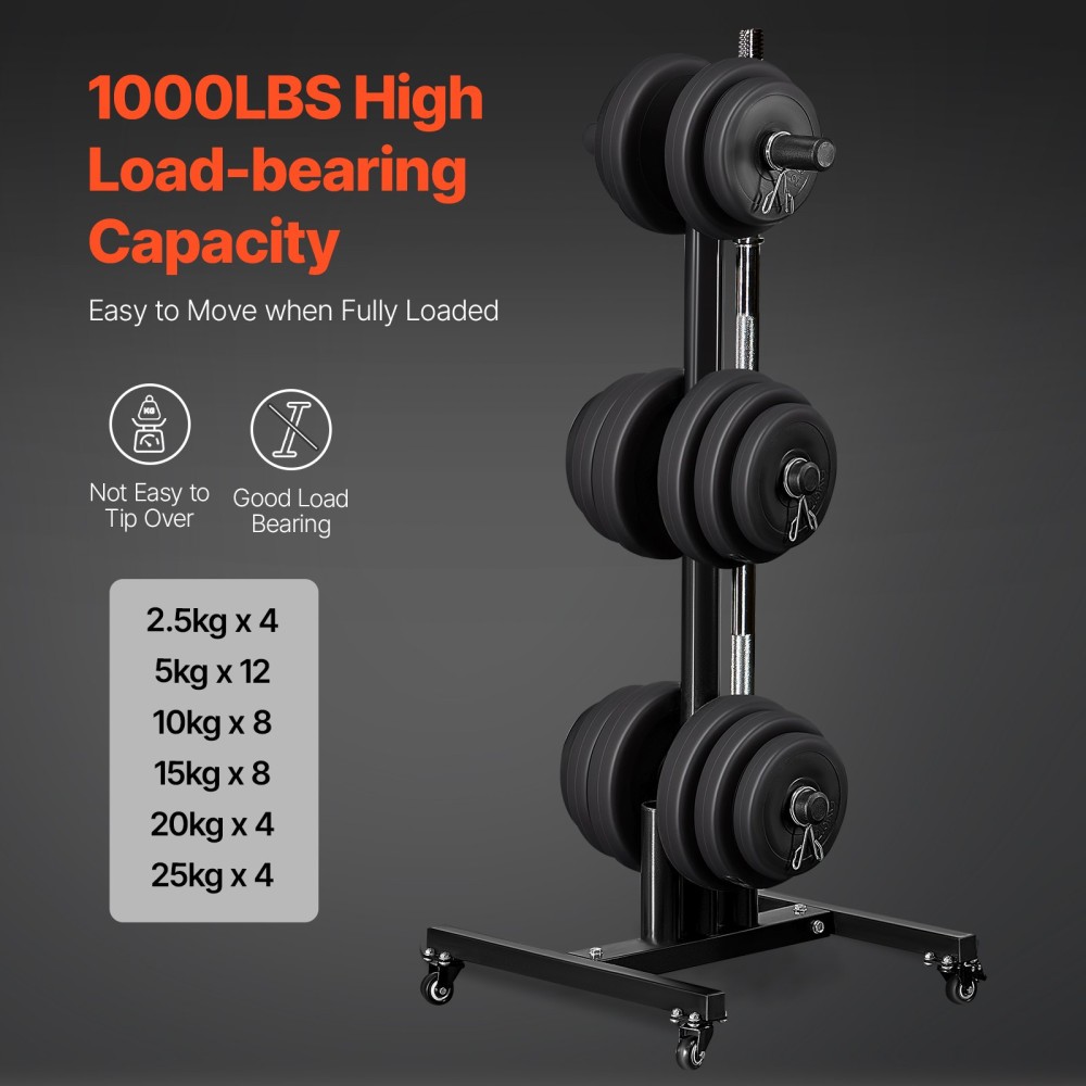 VEVOR Weight Plate Rack, Vertical Weight Plate Tree για πιάτα βάρους 2 ιντσών, Standard Weight Plate Tree με ρόδες, Load Capacity Weight Storage Holder, Home Gym Rack Barbell Storage Stand