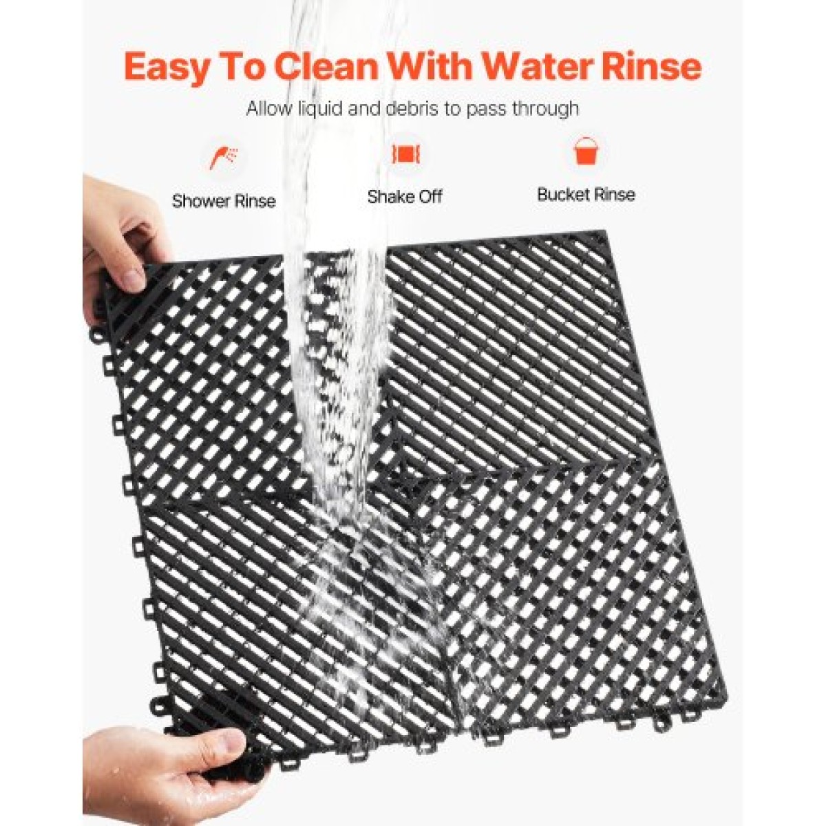 VEVOR Interlocking Drinage Mat, 15,7” x 15,7” Modular Interlocking Cushion, 24 Pcs Spicing Dranage Mats, Αντιολισθητικό Μαύρο PP Πλακάκι δαπέδου αποστράγγισης και Χαλάκι ντους, για γκαράζ, κήπο, κουζίνα και εξωτερικό χώρο