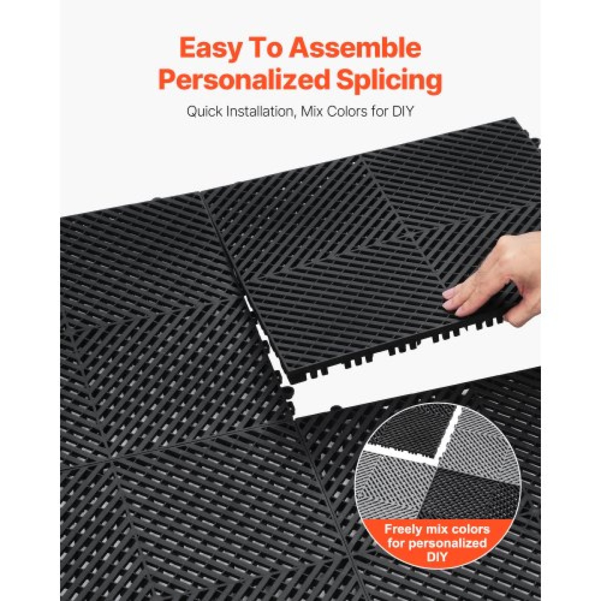 VEVOR Interlocking Drinage Mat, 15,7” x 15,7” Modular Interlocking Cushion, 24 Pcs Spicing Dranage Mats, Αντιολισθητικό Μαύρο PP Πλακάκι δαπέδου αποστράγγισης και Χαλάκι ντους, για γκαράζ, κήπο, κουζίνα και εξωτερικό χώρο