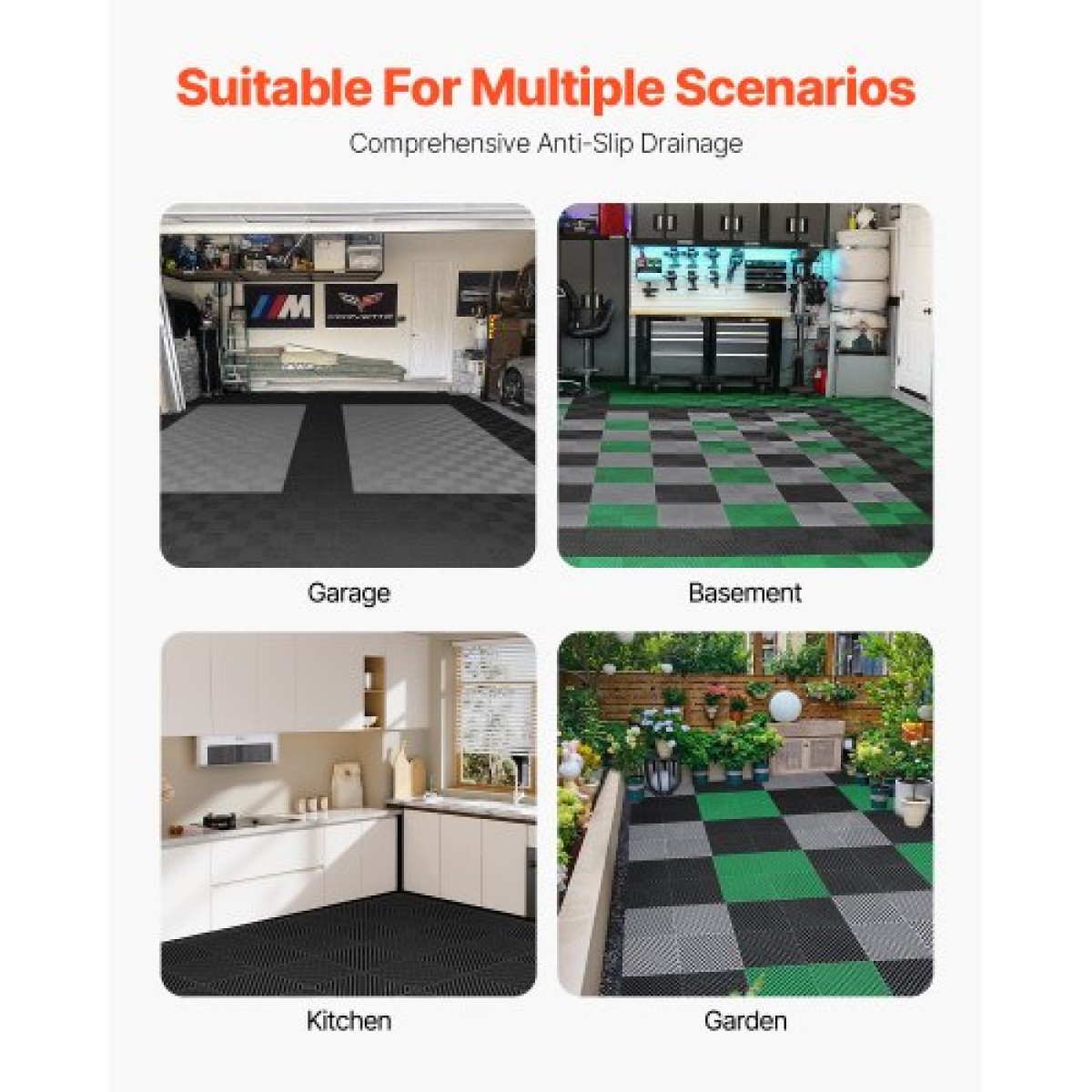 VEVOR Interlocking Drinage Mat, 15,7” x 15,7” Modular Interlocking Cushion, 24 Pcs Spicing Dranage Mats, Αντιολισθητικό Μαύρο PP Πλακάκι δαπέδου αποστράγγισης και Χαλάκι ντους, για γκαράζ, κήπο, κουζίνα και εξωτερικό χώρο