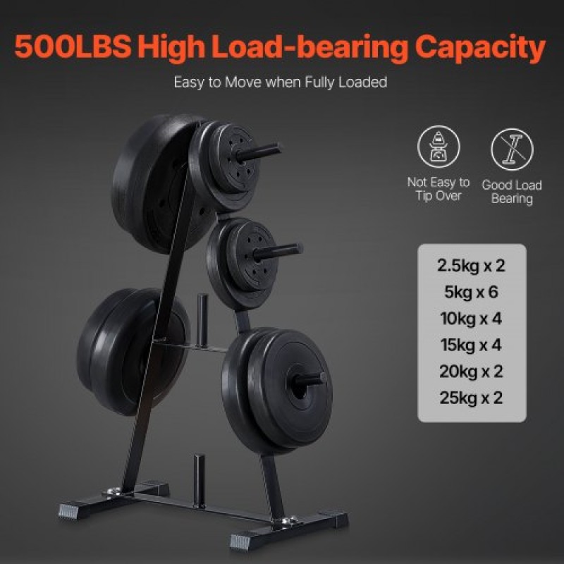 VEVOR Weight Plate Rack, A Frame Weight Plate Tree για πιάτα βάρους 1 ίντσας, Standard Weight Plate Tree, 500 lbs Load Capacity Weight Storage Storage, Home Gym Barbell Rack Storage Stand, Μαύρο