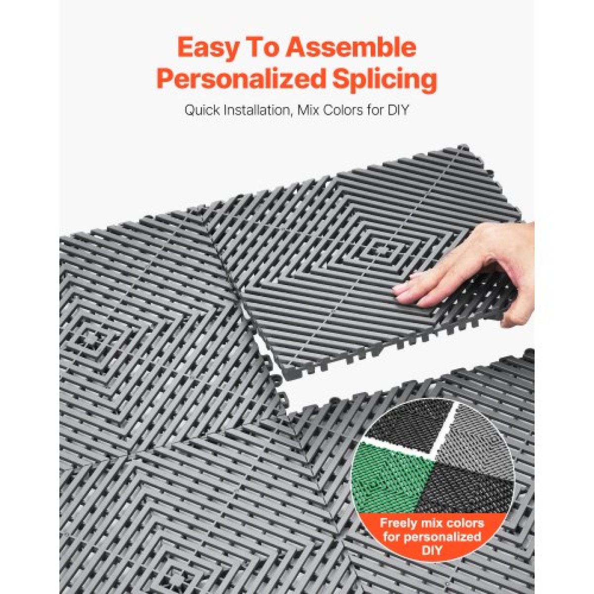 VEVOR Interlocking Drinage Mat, 12" x 12" Modular Interlocking Cushion, 12 Pcs Spicing Drinage Mats, Αντιολισθητικό Γκρι PP Πλακάκι δαπέδου αποστράγγισης και Χαλάκι ντους, για γκαράζ, κήπο, κουζίνα και εξωτερικό χώρο
