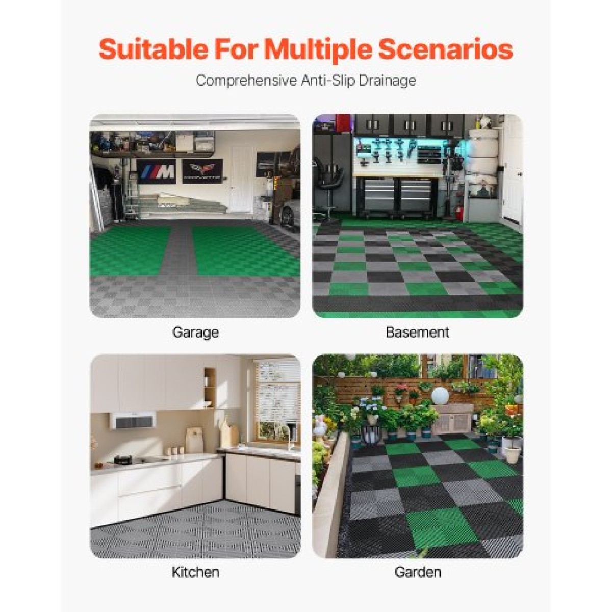 VEVOR Interlocking Drinage Mat, 12" x 12" Modular Interlocking Cushion, 12 Pcs Spicing Drinage Mats, Αντιολισθητικό Γκρι PP Πλακάκι δαπέδου αποστράγγισης και Χαλάκι ντους, για γκαράζ, κήπο, κουζίνα και εξωτερικό χώρο