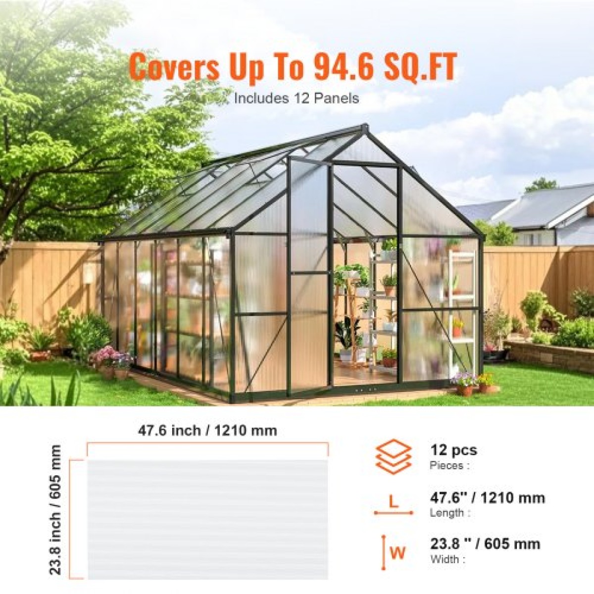 VEVOR 12 Pack Πολυκαρβονικά πάνελ θερμοκηπίου, 2' X 4' X 0,24'' Φύλλα πάνελ οροφής, αδιάβροχη προστατευμένη από υπεριώδη ακτινοβολία κυματοειδές πλαστική στέγη, διαφανή φύλλα στέγης με αντοχή στην κρούση για θερμοκήπιο/κήπο