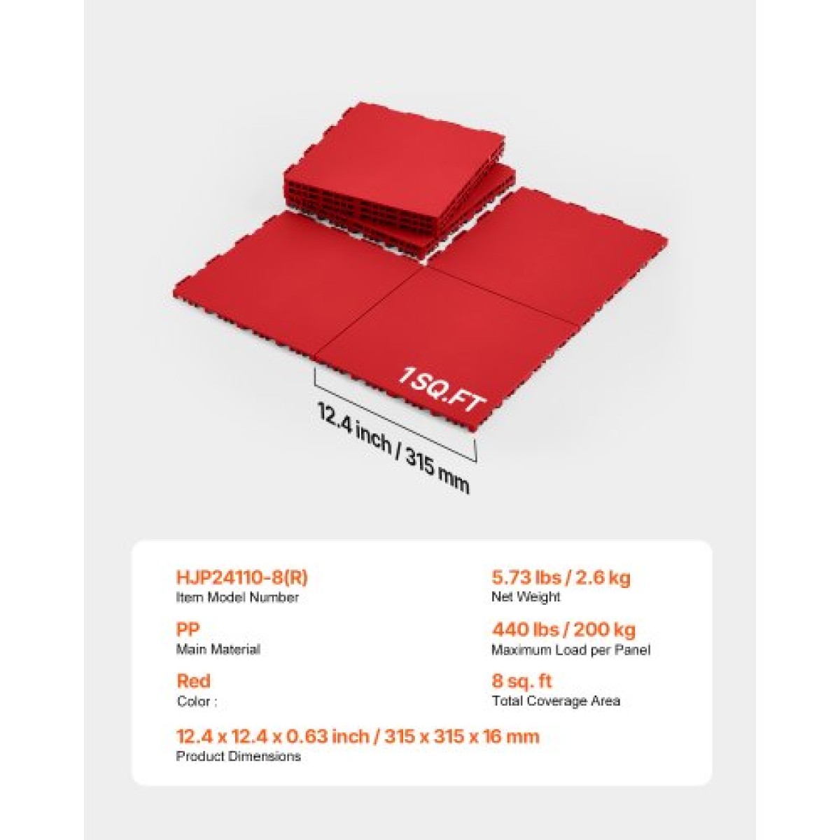VEVOR Dryland Tiles for Hockey Floor Mat, 12 x 12 σε 8 τεμ. Συμπλεκόμενη ευέλικτη επιφάνεια προπόνησης, Πλακάκια δαπέδου χορού, σανίδα προπόνησης χόκεϊ για σκοποβολή (Κόκκινο, 8 sq. ft/Box)