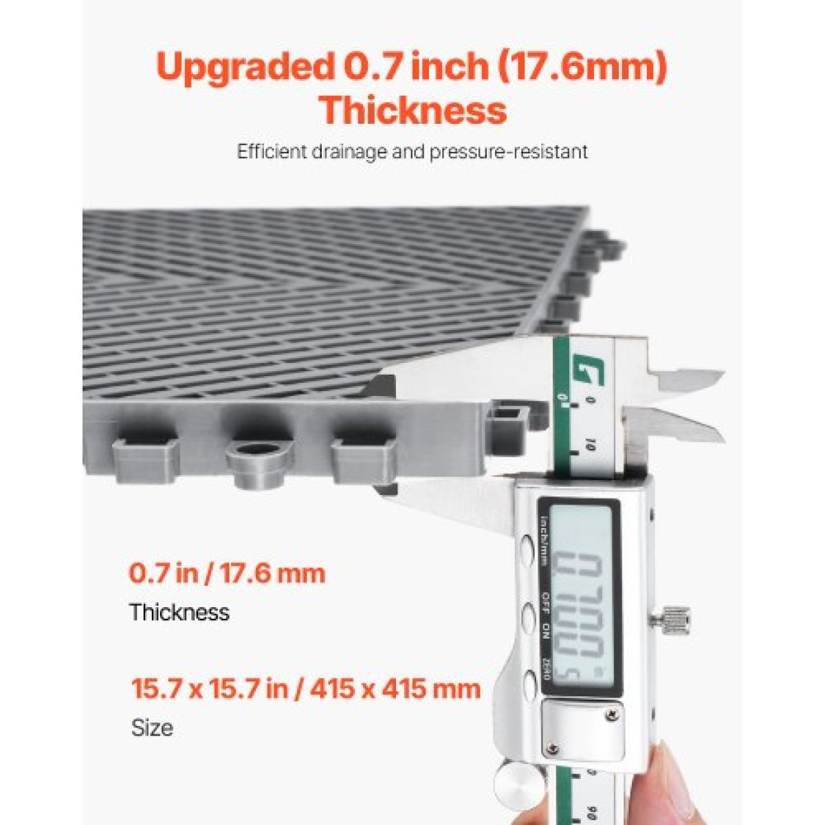 VEVOR Interlocking Drinage Mat, 15,7” x 15,7” Modular Interlocking Cushion, 24 Pcs Spicing Dranage Mats, Αντιολισθητικό Γκρι PP Πλακάκι δαπέδου αποστράγγισης και Χαλάκι ντους, για γκαράζ, κήπο, κουζίνα και εξωτερικό χώρο