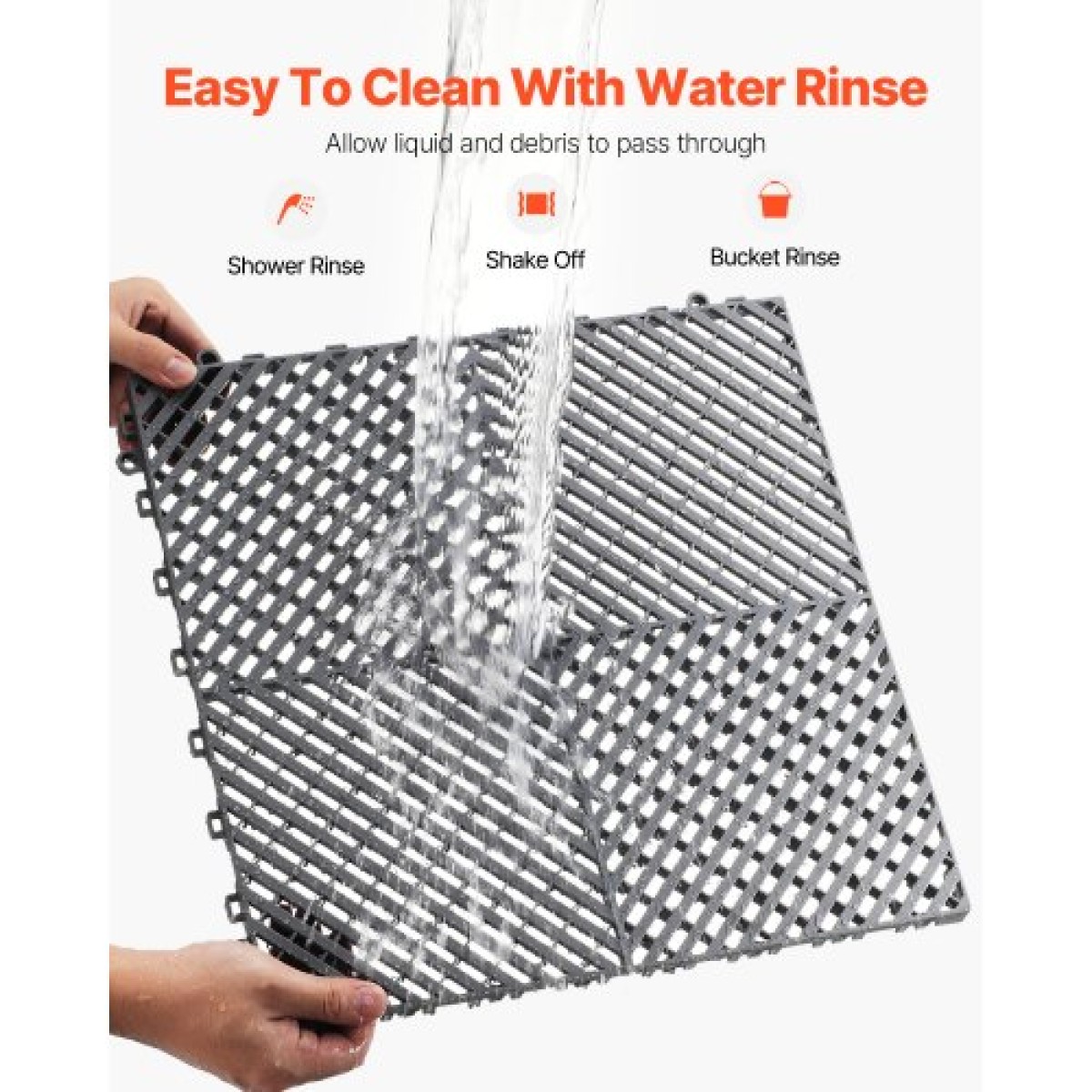VEVOR Interlocking Drinage Mat, 15,7” x 15,7” Modular Interlocking Cushion, 24 Pcs Spicing Dranage Mats, Αντιολισθητικό Γκρι PP Πλακάκι δαπέδου αποστράγγισης και Χαλάκι ντους, για γκαράζ, κήπο, κουζίνα και εξωτερικό χώρο