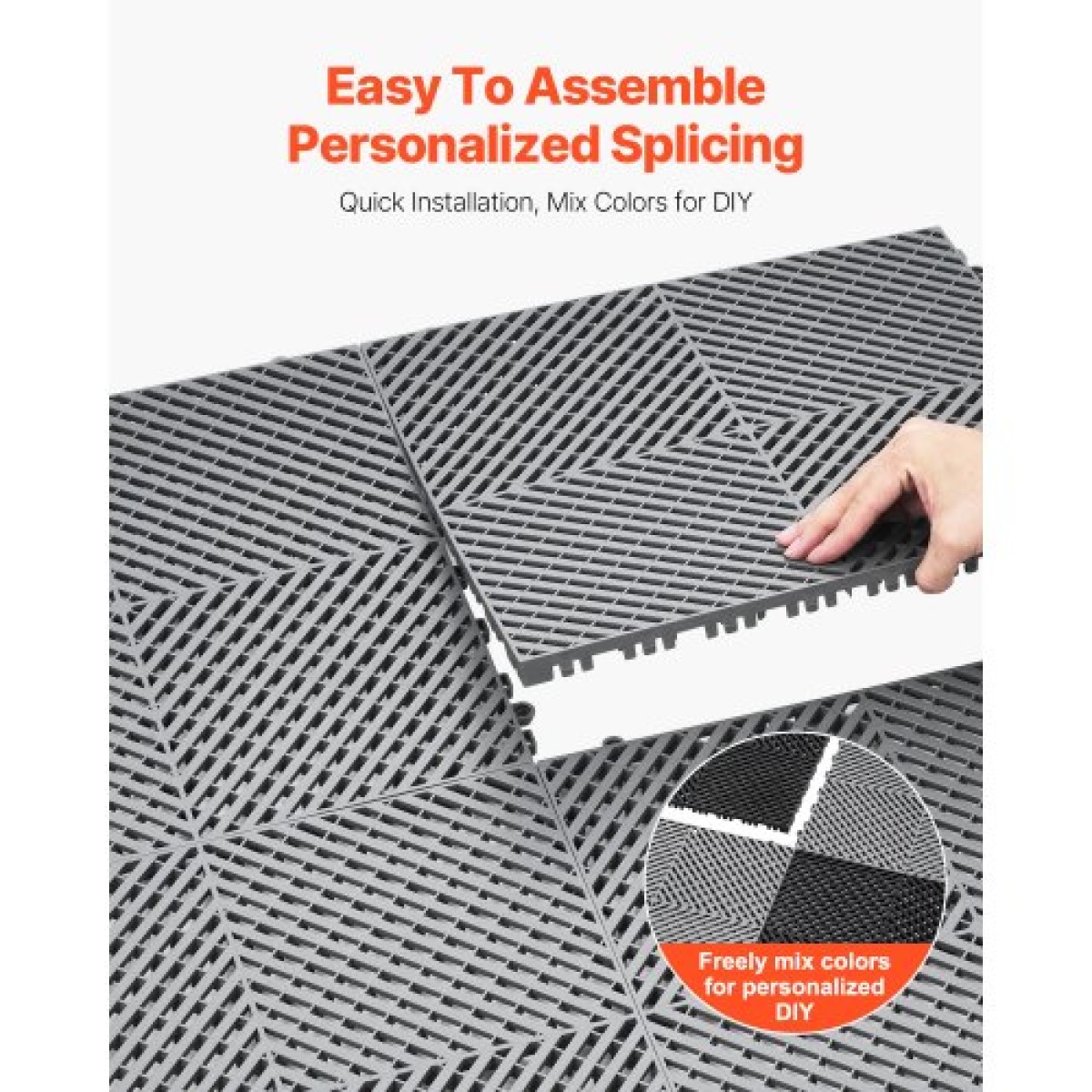 VEVOR Interlocking Drinage Mat, 15,7” x 15,7” Modular Interlocking Cushion, 24 Pcs Spicing Dranage Mats, Αντιολισθητικό Γκρι PP Πλακάκι δαπέδου αποστράγγισης και Χαλάκι ντους, για γκαράζ, κήπο, κουζίνα και εξωτερικό χώρο