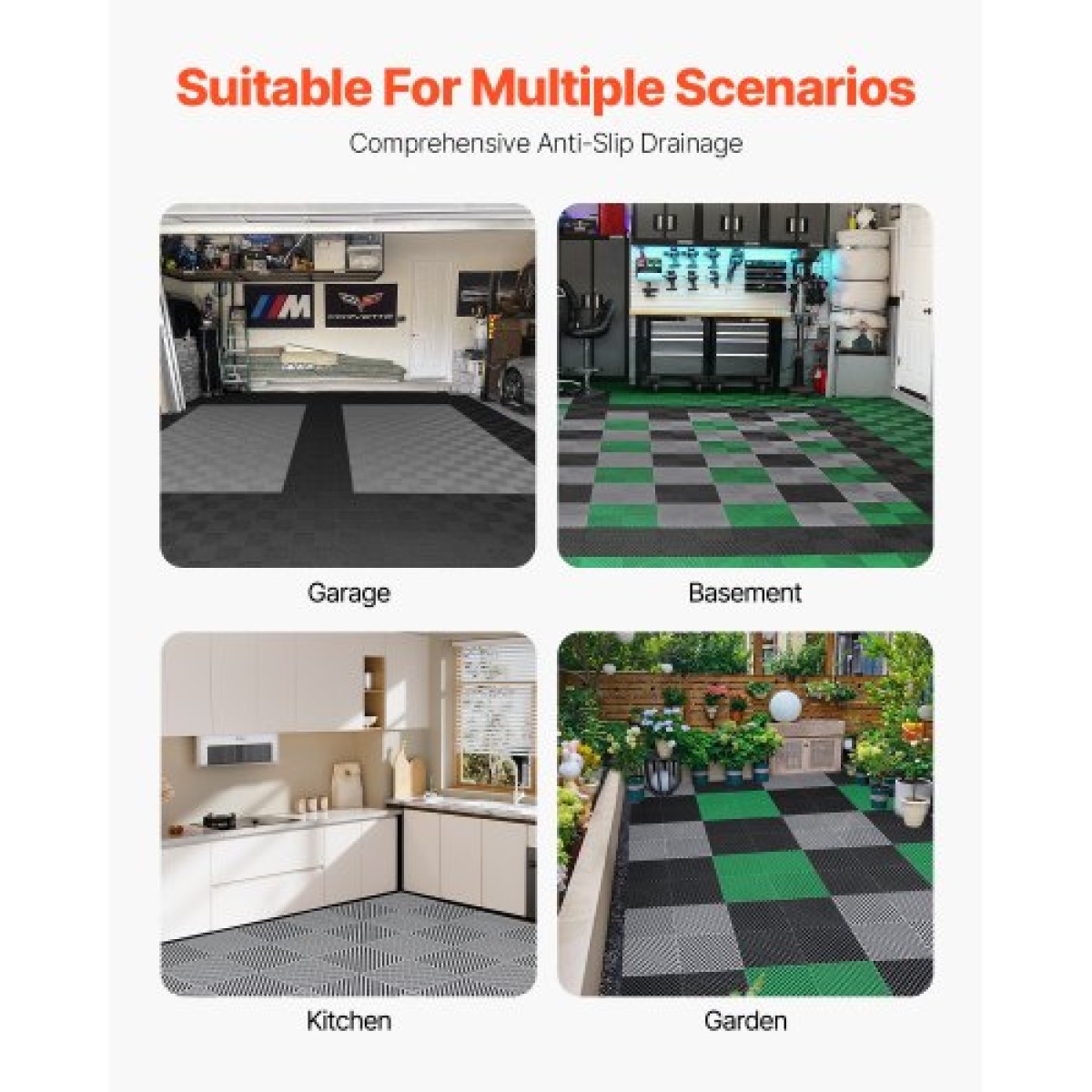 VEVOR Interlocking Drinage Mat, 15,7” x 15,7” Modular Interlocking Cushion, 24 Pcs Spicing Dranage Mats, Αντιολισθητικό Γκρι PP Πλακάκι δαπέδου αποστράγγισης και Χαλάκι ντους, για γκαράζ, κήπο, κουζίνα και εξωτερικό χώρο