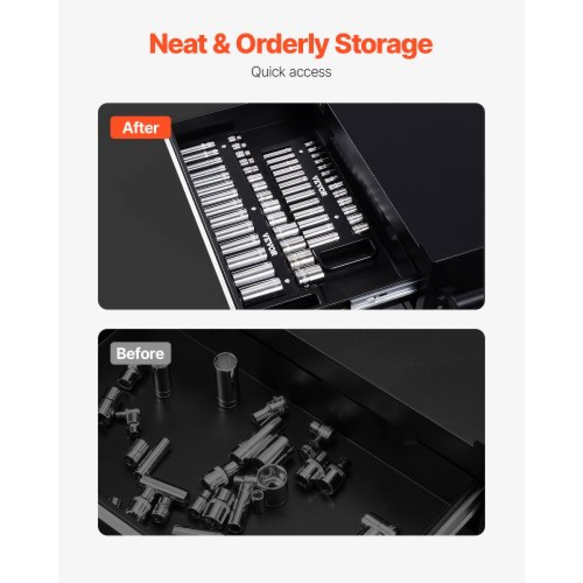 VEVOR Portable Socket Organizer Tray, 3-Piece Metric & SAE Socket Organizer Set, 1/4'', 3/8'' και 1/2'' Υποδοχή βαρέως τύπου με λαβή & μαγνητική βάση για συρτάρι εργαλειοθήκης, συγκράτηση έως και 76 υποδοχές