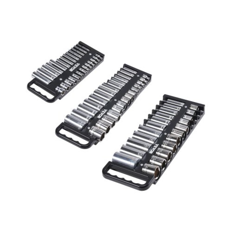VEVOR Portable Socket Organizer Tray, 3-Piece Metric & SAE Socket Organizer Set, 1/4'', 3/8'' και 1/2'' Υποδοχή βαρέως τύπου με λαβή & μαγνητική βάση για συρτάρι εργαλειοθήκης, συγκράτηση έως και 76 υποδοχές
