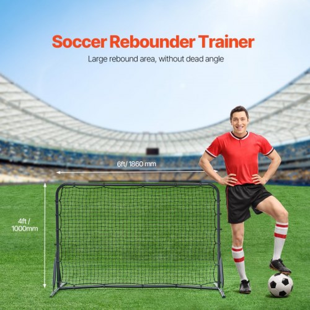 VEVOR Soccer Rebound Trainer, 6x4FT Iron Soccer Training Equipment, Sports Football Rebounder Wall, Διχτυωτό διπλής όψης, Εύκολη συναρμολόγηση, Ιδανικό για εξάσκηση στην πίσω αυλή, Solo Training, Passing